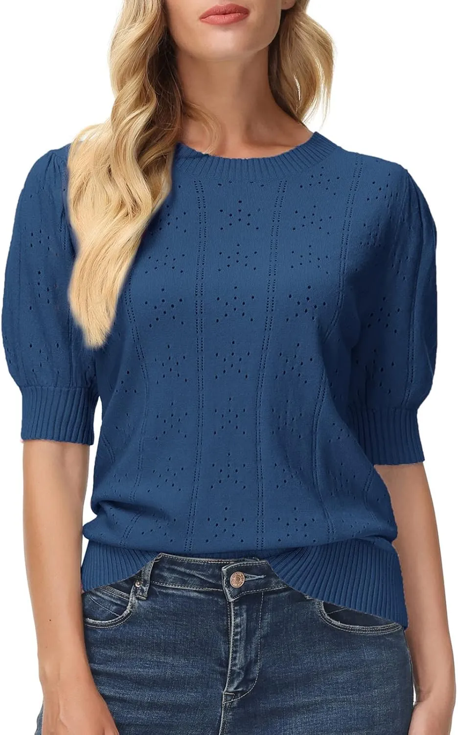 GRACE KARIN Womens Lightweight Thin Summer Pullover Sweater Cute Puff Short Sleeve Tops Pullover Shirt Knit Blouse