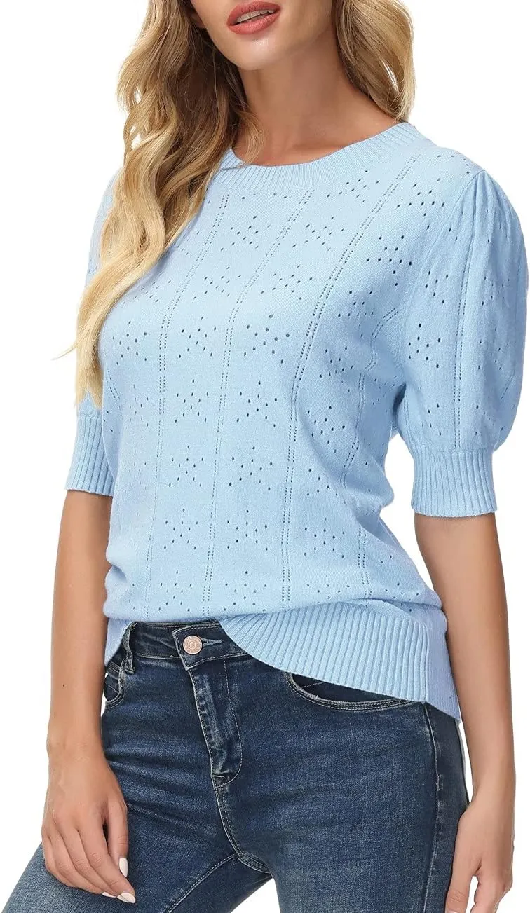 GRACE KARIN Womens Lightweight Thin Summer Pullover Sweater Cute Puff Short Sleeve Tops Pullover Shirt Knit Blouse