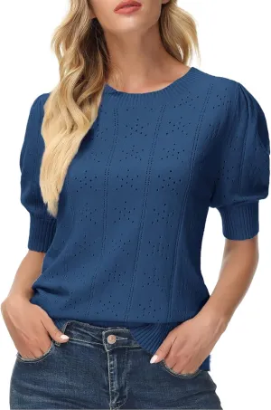 GRACE KARIN Womens Lightweight Thin Summer Pullover Sweater Cute Puff Short Sleeve Tops Pullover Shirt Knit Blouse