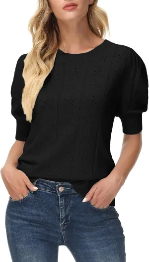 GRACE KARIN Womens Lightweight Thin Summer Pullover Sweater Cute Puff Short Sleeve Tops Pullover Shirt Knit Blouse
