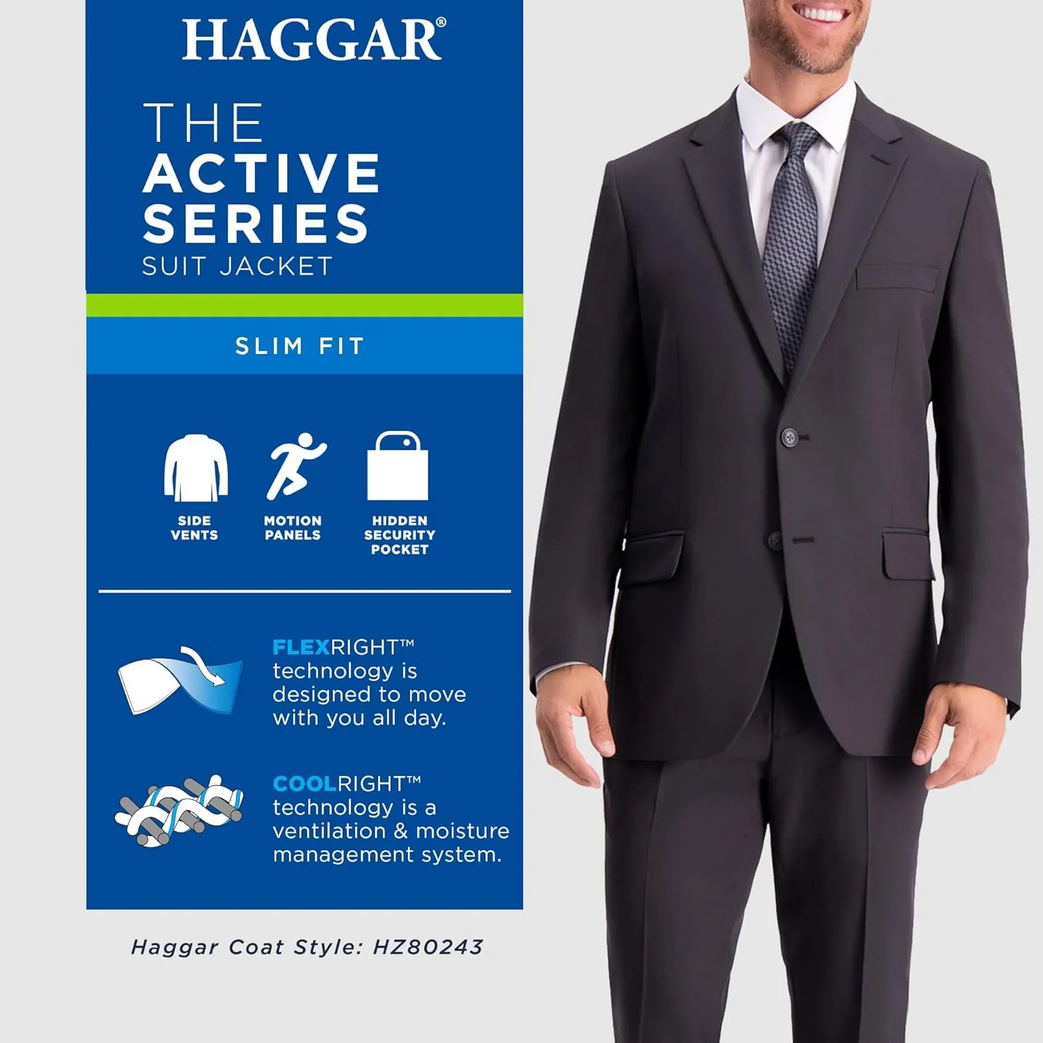 Haggar Men's Active Series Stretch Slim Fit Suit Separates  Pants & Jackets