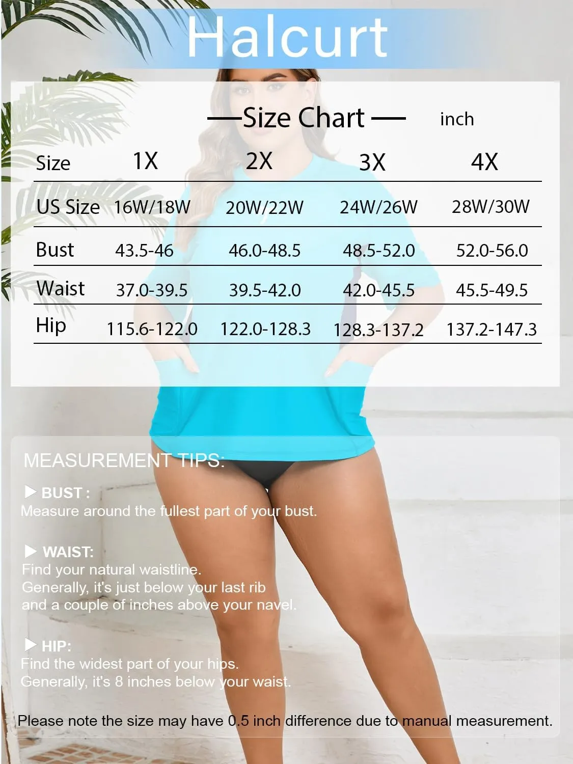Halcurt Women's Plus Size Short Sleeve Rash Guard Top with Built in Bra Side Pockets UPF50  Swim Shirts