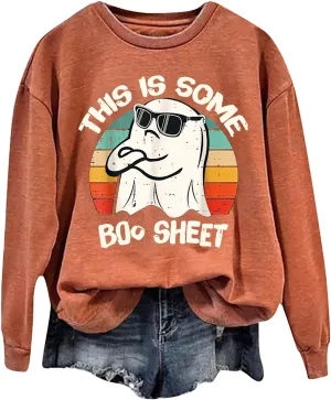 Halloween Graphic Sweatshirts for Women Casual Crewneck Long Sleeve Oversized Pullover Sweaters Funny Plus Size Tops Hoodies