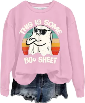 Halloween Graphic Sweatshirts for Women Casual Crewneck Long Sleeve Oversized Pullover Sweaters Funny Plus Size Tops Hoodies