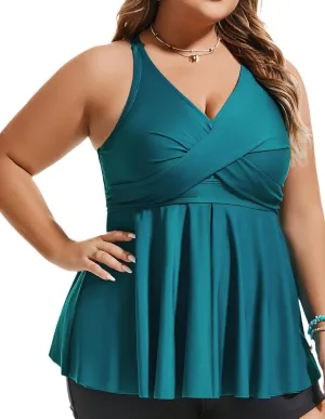 Hanna Nikole Women Plus Size Swimsuit Tops Twist V Neck Only Modest Tankini Swimsuit Tops Bathing Suits No Bottom