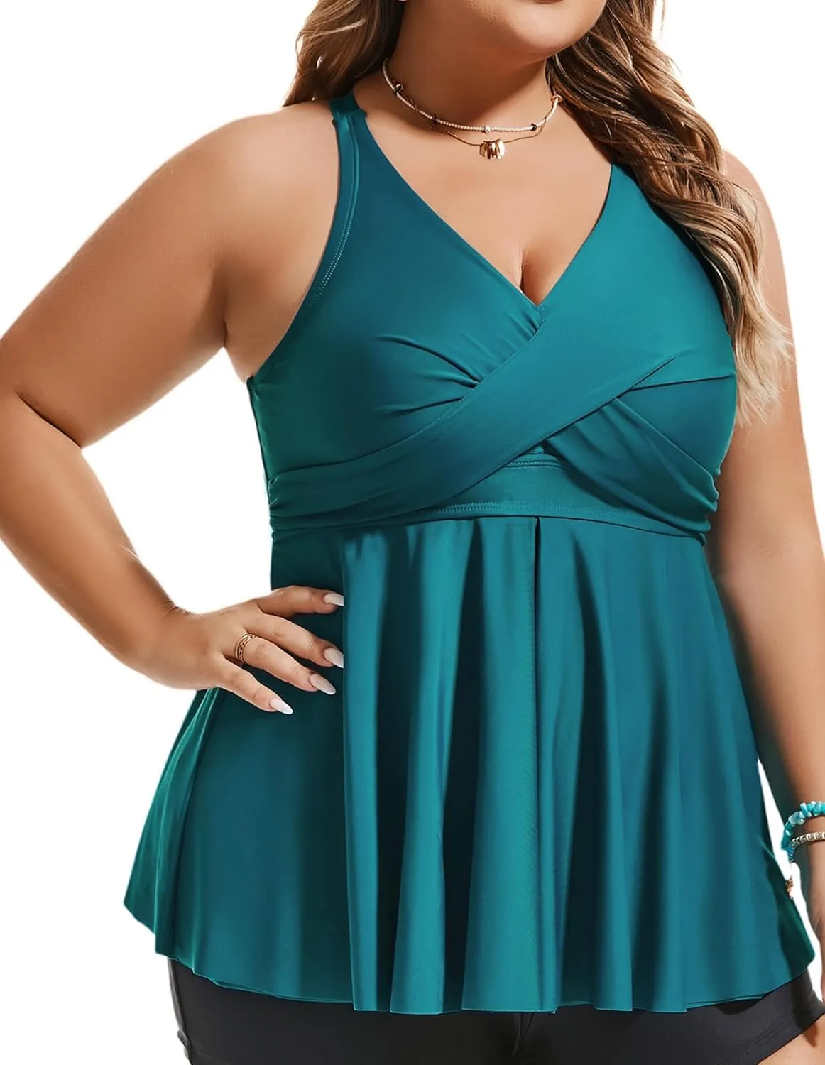 Hanna Nikole Women Plus Size Swimsuit Tops Twist V Neck Only Modest Tankini Swimsuit Tops Bathing Suits No Bottom