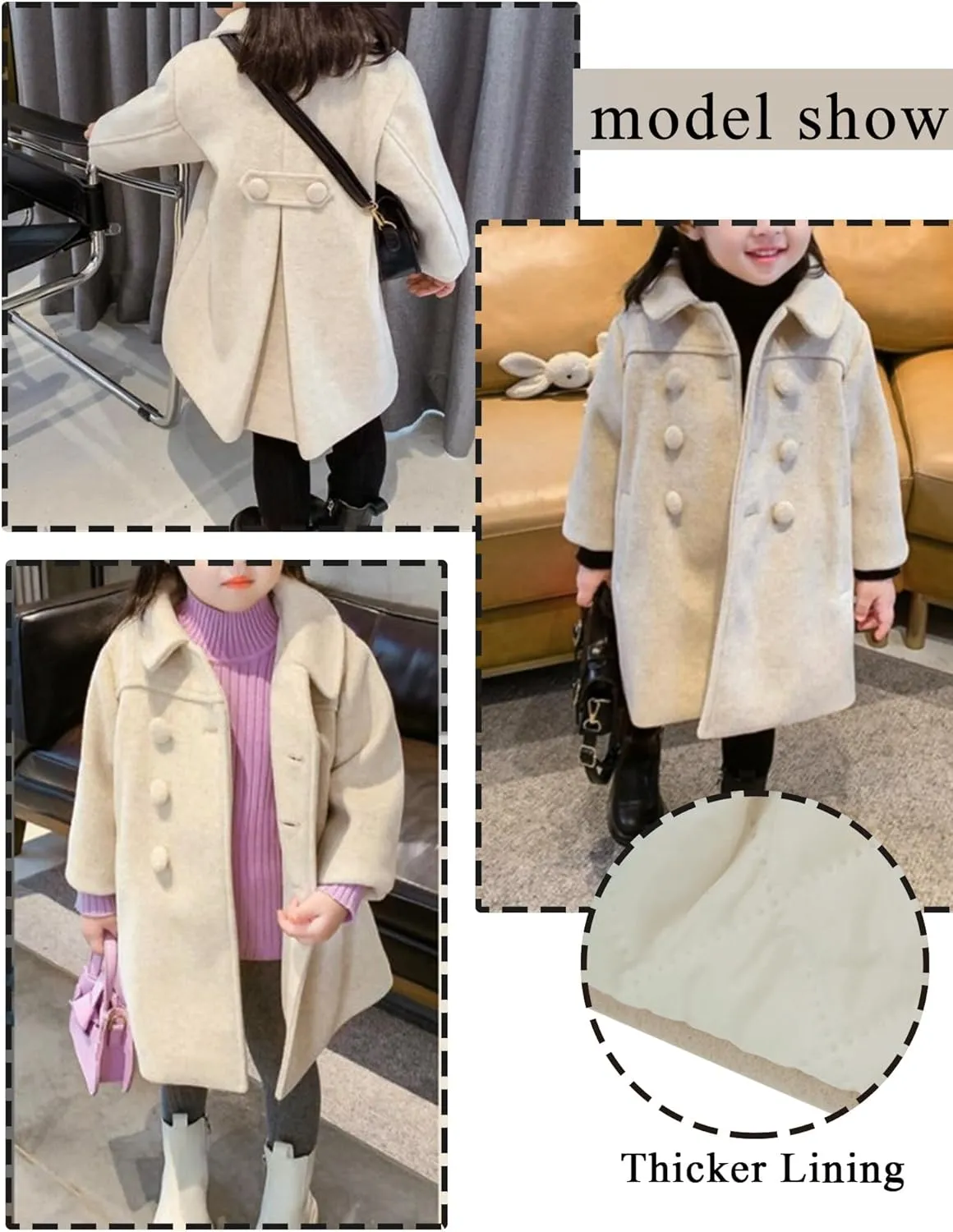 Happy Cherry Kids Girls Dress Coats Cloak Button Jacket Clothes Outerwear Clothes Winter Trench Peacoat