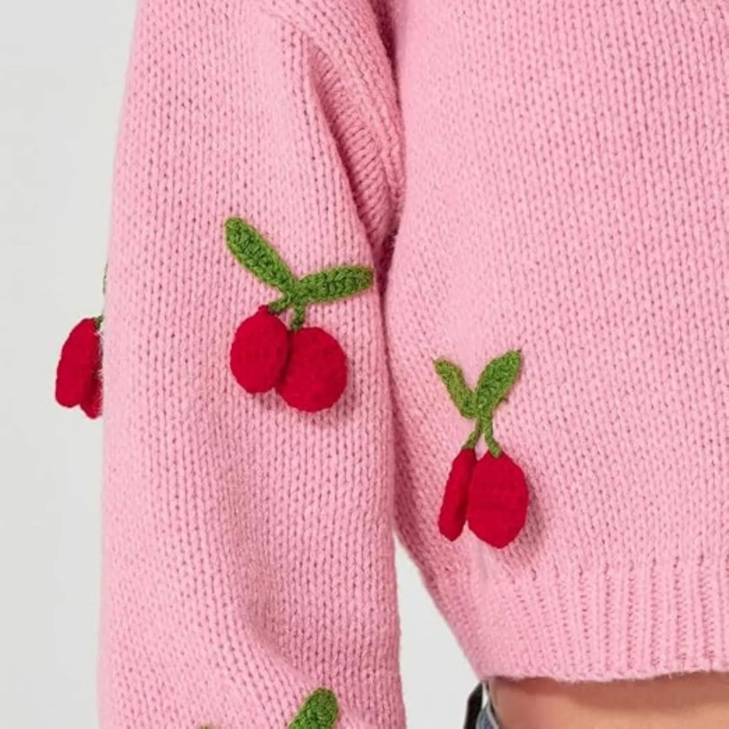 Heart Cute Cropped Cardigan for Women Aesthetic Embroidered Floral Knit Button Down Sweater Outwear
