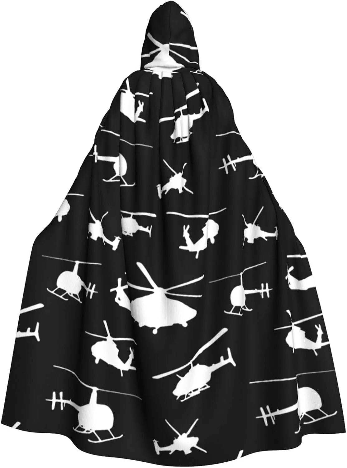 Helicopter Silhouettes Stylish Adults Hooded Cloak Cape for Halloween Cosplay Costumes Black