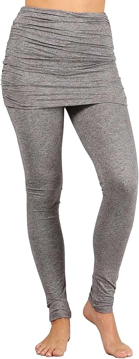 HEYHUN Womens Athleisure Ultra Soft Knit Foldover Ruched Skirted Yoga Leggings S-XL