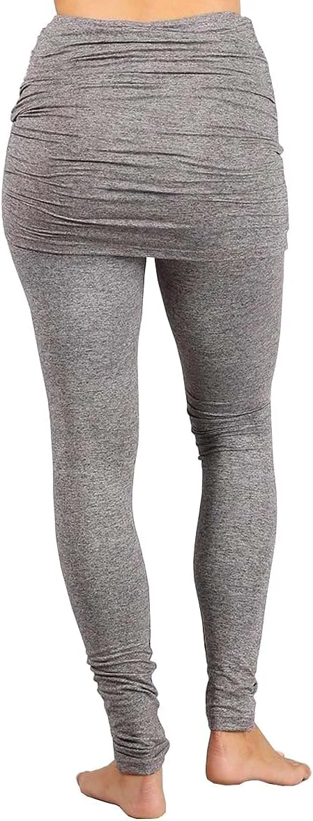HEYHUN Womens Athleisure Ultra Soft Knit Foldover Ruched Skirted Yoga Leggings S-XL