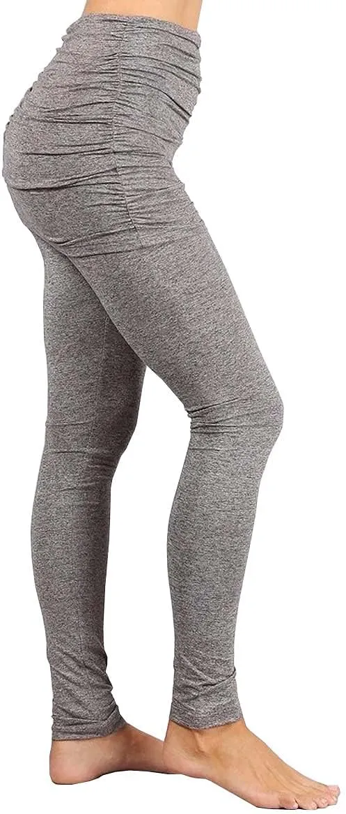 HEYHUN Womens Athleisure Ultra Soft Knit Foldover Ruched Skirted Yoga Leggings S-XL