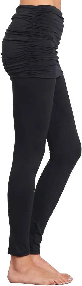 HEYHUN Womens Athleisure Ultra Soft Knit Foldover Ruched Skirted Yoga Leggings S-XL