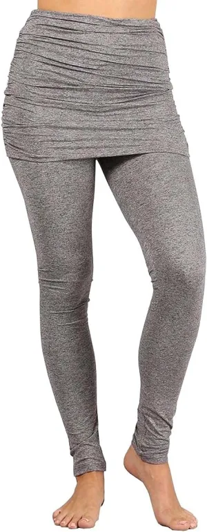 HEYHUN Womens Athleisure Ultra Soft Knit Foldover Ruched Skirted Yoga Leggings S-XL