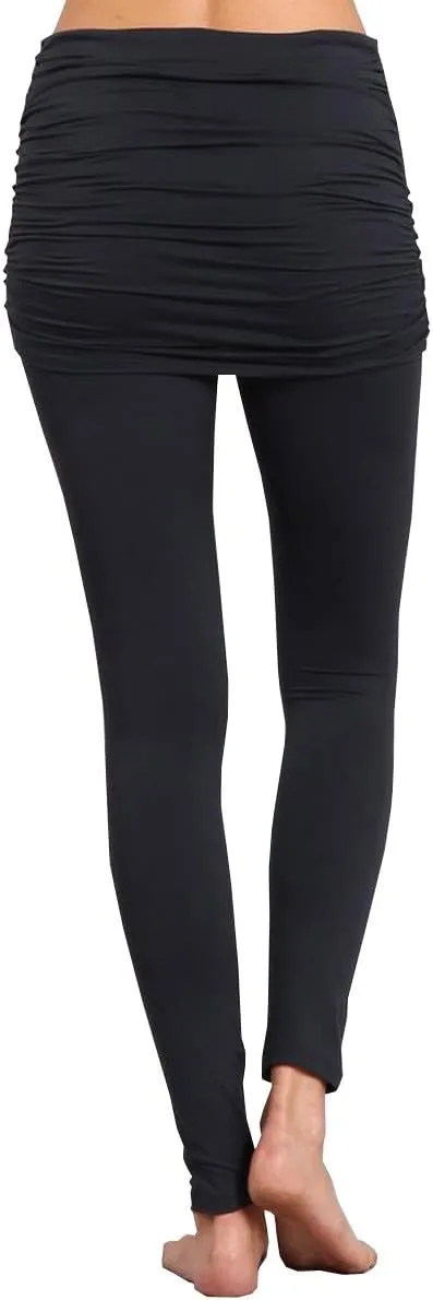 HEYHUN Womens Athleisure Ultra Soft Knit Foldover Ruched Skirted Yoga Leggings S-XL