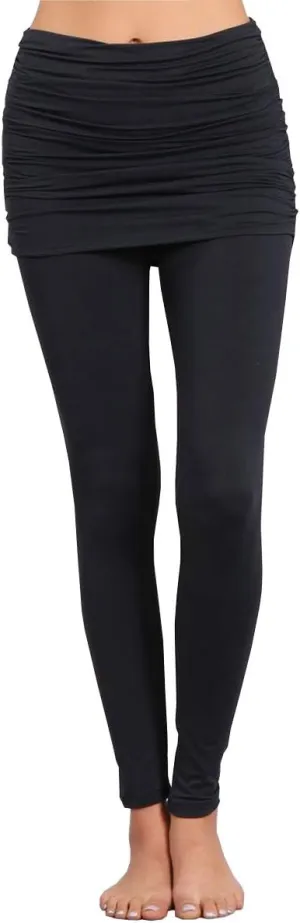 HEYHUN Womens Athleisure Ultra Soft Knit Foldover Ruched Skirted Yoga Leggings S-XL