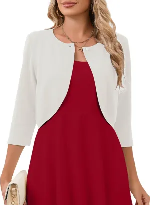 Heymoments Women's 3/4 Sleeve Casual Shrugs Lightweight Open Front Cropped Cardigan for Dresses