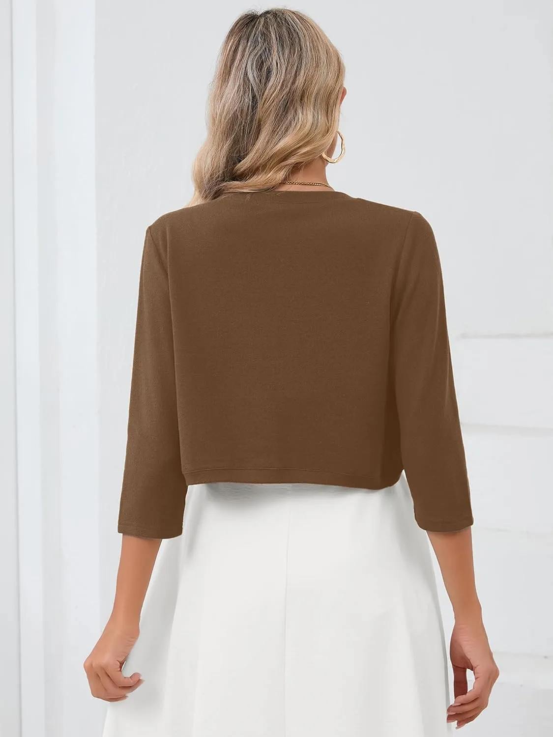 Heymoments Women's 3/4 Sleeve Casual Shrugs Lightweight Open Front Cropped Cardigan for Dresses