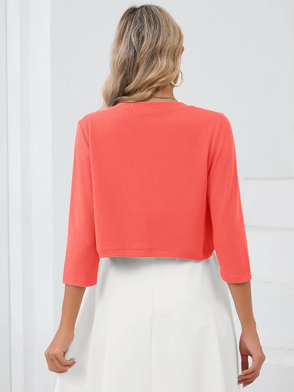 Heymoments Women's 3/4 Sleeve Casual Shrugs Lightweight Open Front Cropped Cardigan for Dresses
