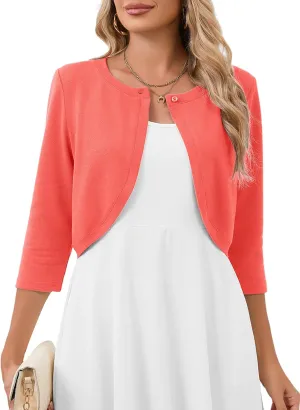 Heymoments Women's 3/4 Sleeve Casual Shrugs Lightweight Open Front Cropped Cardigan for Dresses