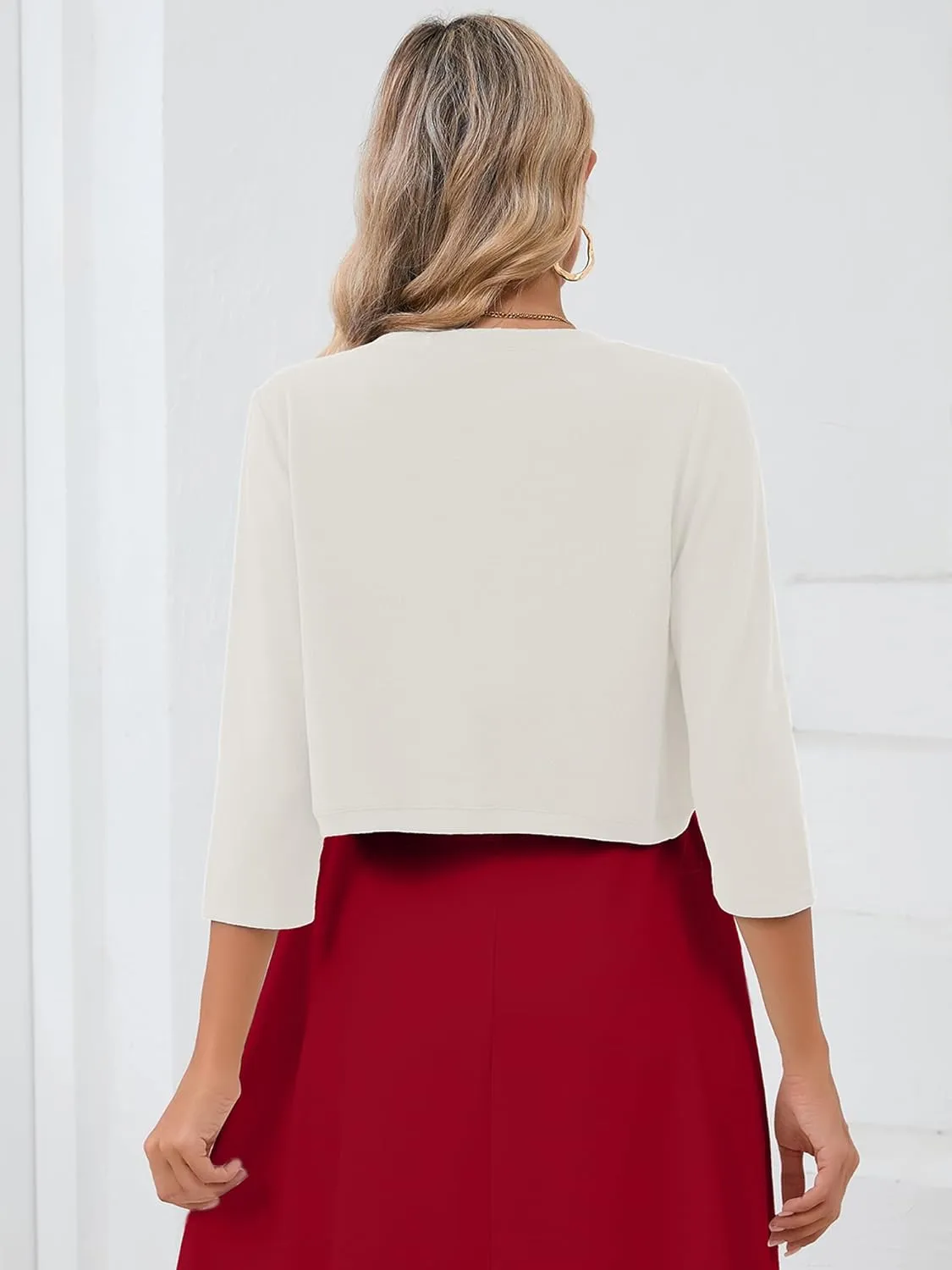 Heymoments Women's 3/4 Sleeve Casual Shrugs Lightweight Open Front Cropped Cardigan for Dresses