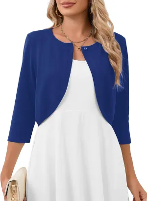 Heymoments Women's 3/4 Sleeve Casual Shrugs Lightweight Open Front Cropped Cardigan for Dresses