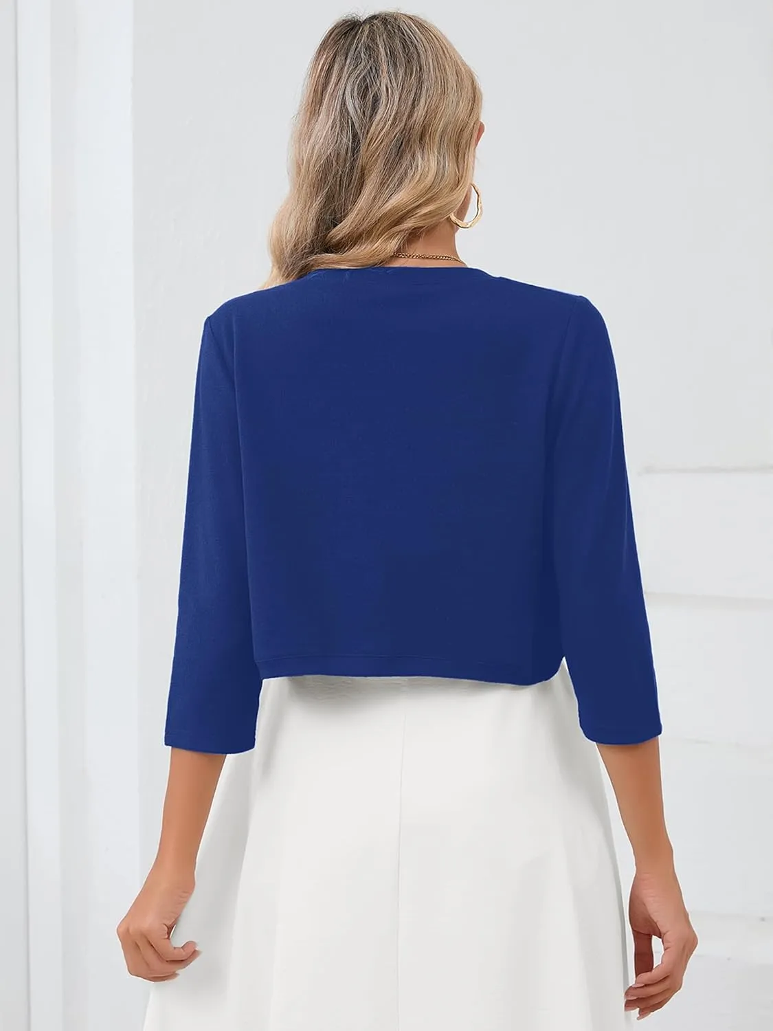 Heymoments Women's 3/4 Sleeve Casual Shrugs Lightweight Open Front Cropped Cardigan for Dresses