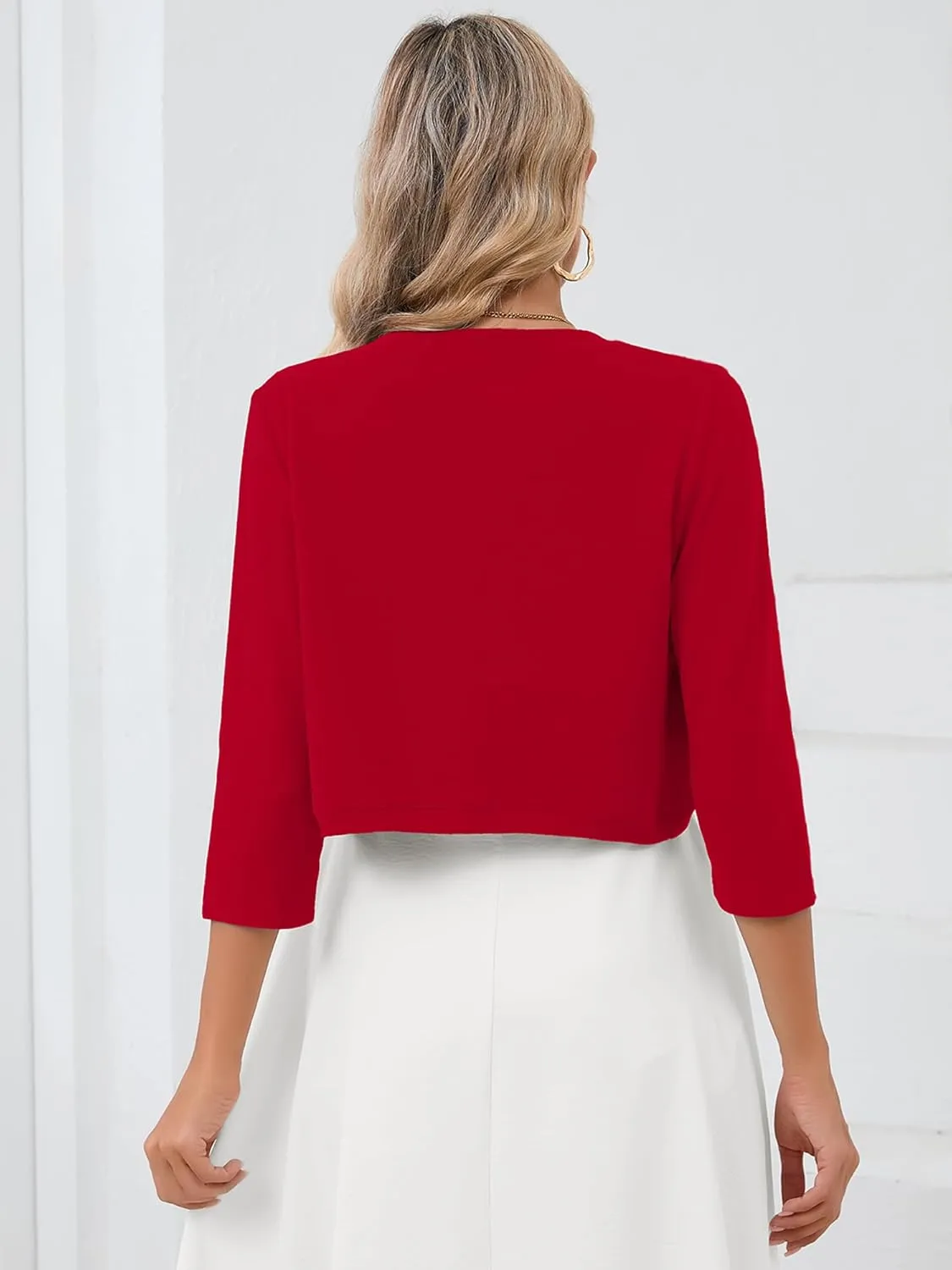 Heymoments Women's 3/4 Sleeve Casual Shrugs Lightweight Open Front Cropped Cardigan for Dresses