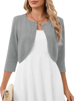 Heymoments Women's 3/4 Sleeve Thin Shrugs Lightweight Open Front Cropped Cardigan for Women