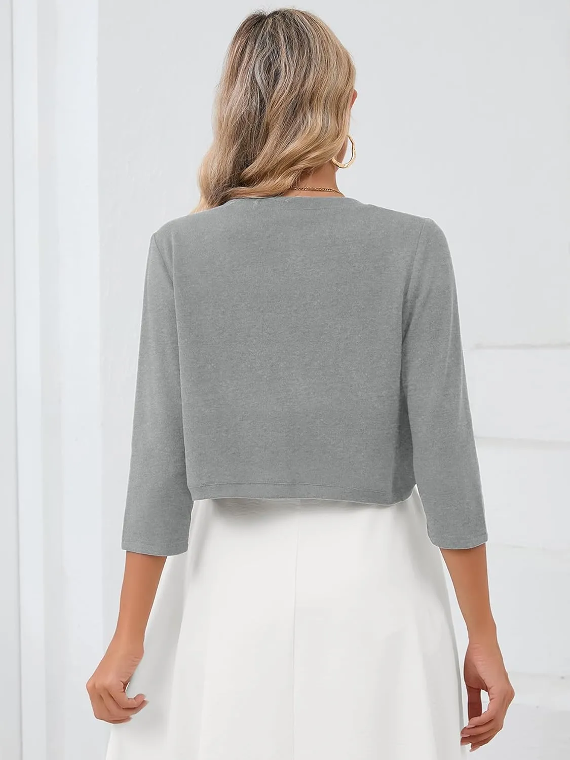 Heymoments Women's 3/4 Sleeve Thin Shrugs Lightweight Open Front Cropped Cardigan for Women