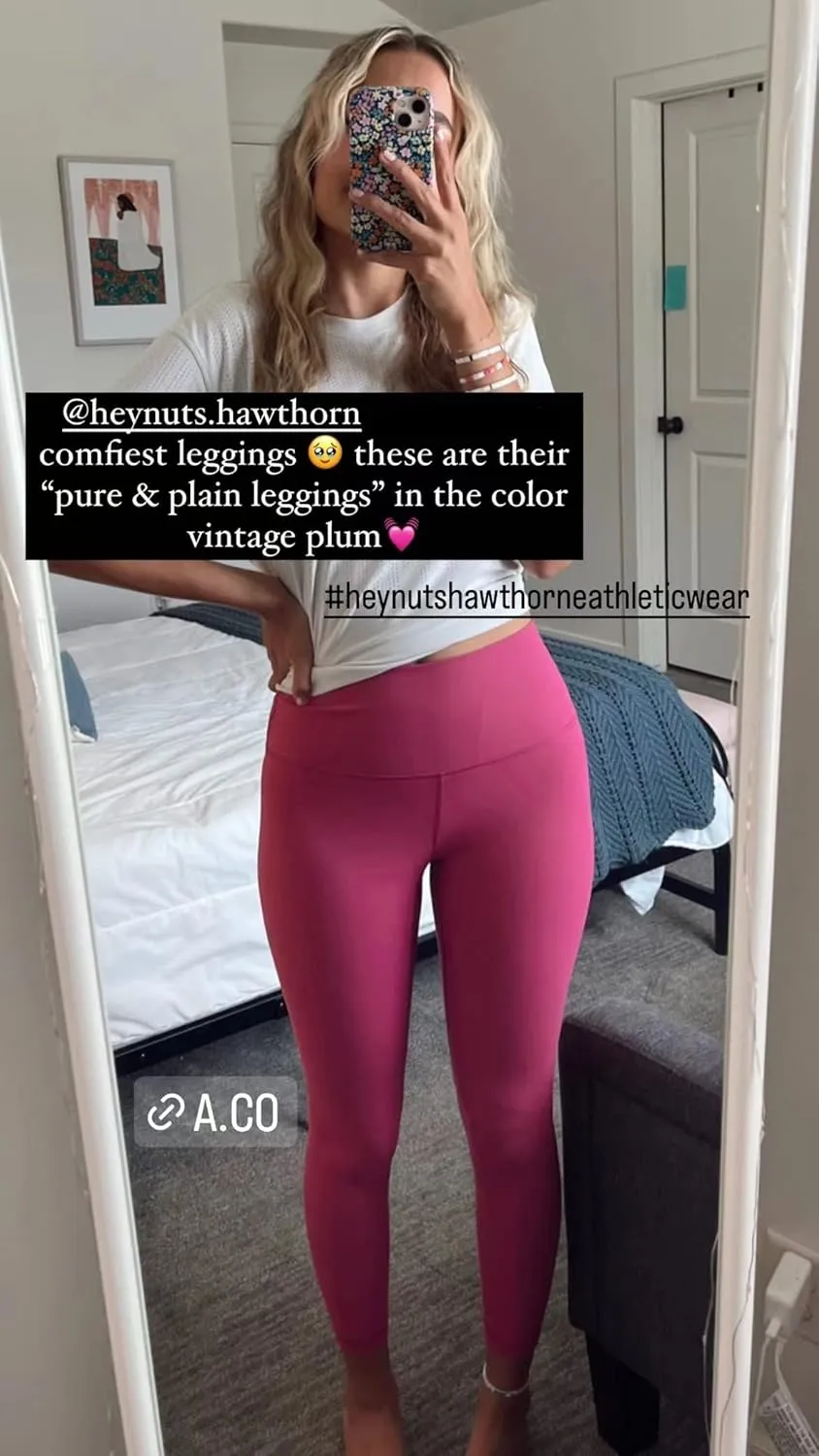 HeyNuts Essential/Pure&Plain 7/8 Leggings, High Waisted Compression Soft Pants Workout Athletic Yoga Pants 25"