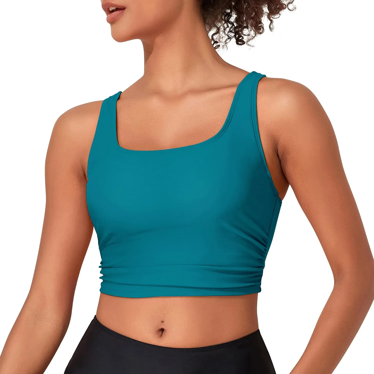 Hilor Women's Underwire Bikini Tops Longline Swim Top Push Up Tankini Swimsuit Modest Bathing Suit Tops