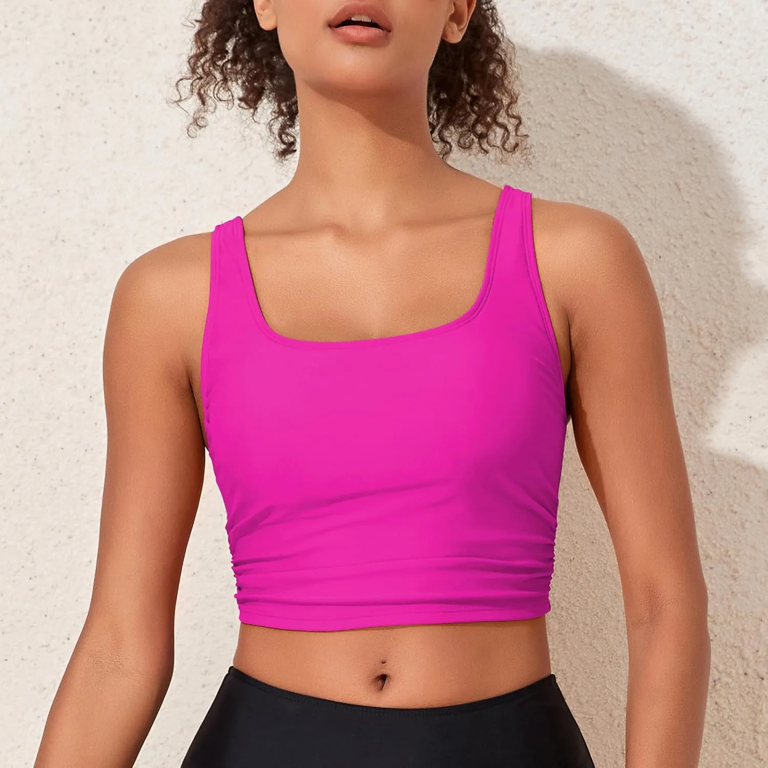 Hilor Women's Underwire Bikini Tops Longline Swim Top Push Up Tankini Swimsuit Modest Bathing Suit Tops