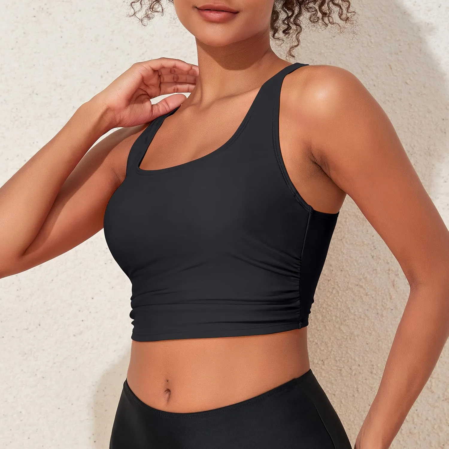 Hilor Women's Underwire Bikini Tops Longline Swim Top Push Up Tankini Swimsuit Modest Bathing Suit Tops
