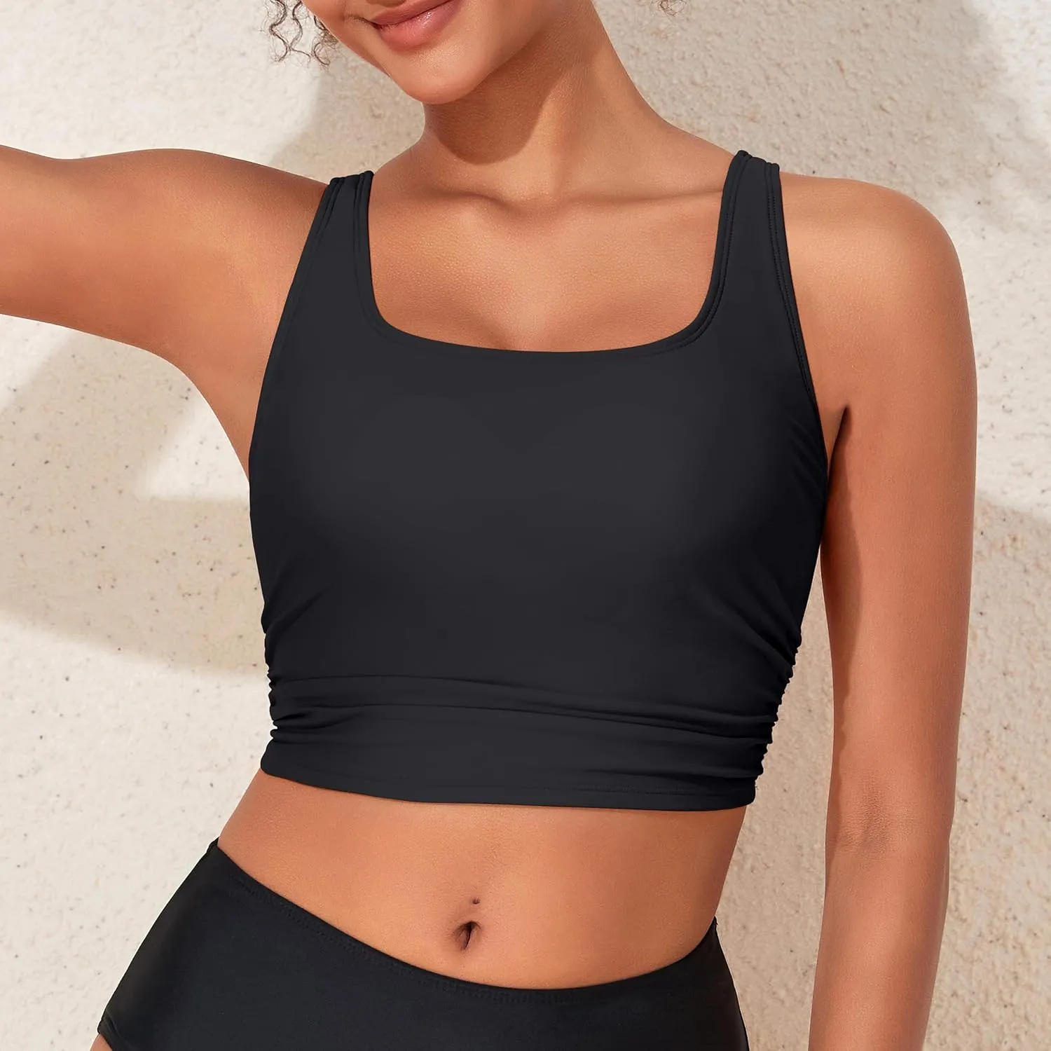 Hilor Women's Underwire Bikini Tops Longline Swim Top Push Up Tankini Swimsuit Modest Bathing Suit Tops