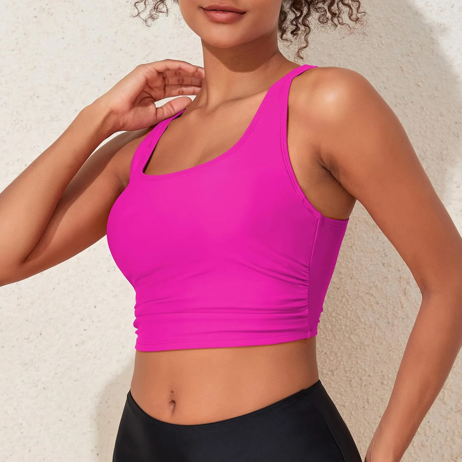 Hilor Women's Underwire Bikini Tops Longline Swim Top Push Up Tankini Swimsuit Modest Bathing Suit Tops