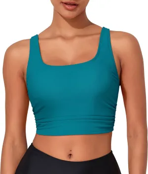 Hilor Women's Underwire Bikini Tops Longline Swim Top Push Up Tankini Swimsuit Modest Bathing Suit Tops