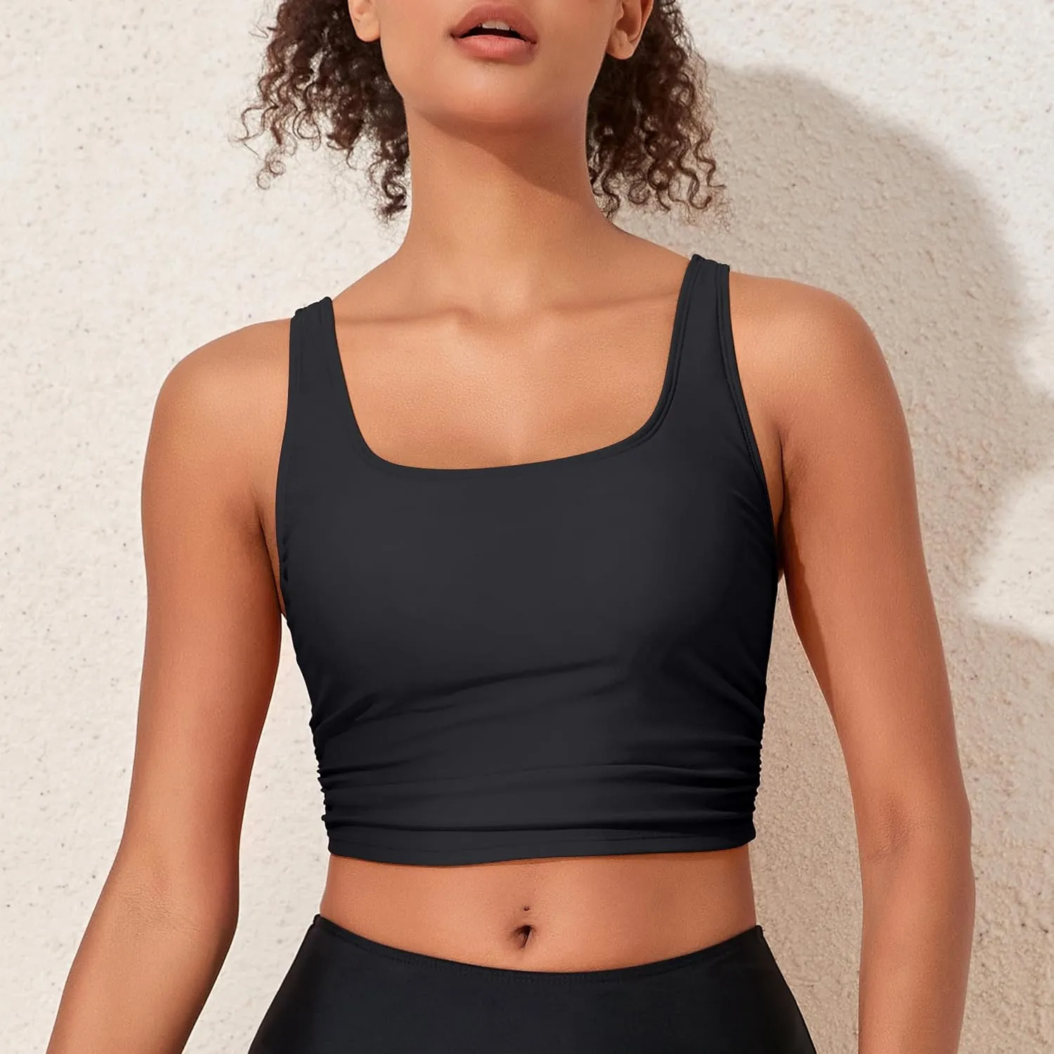 Hilor Women's Underwire Bikini Tops Longline Swim Top Push Up Tankini Swimsuit Modest Bathing Suit Tops