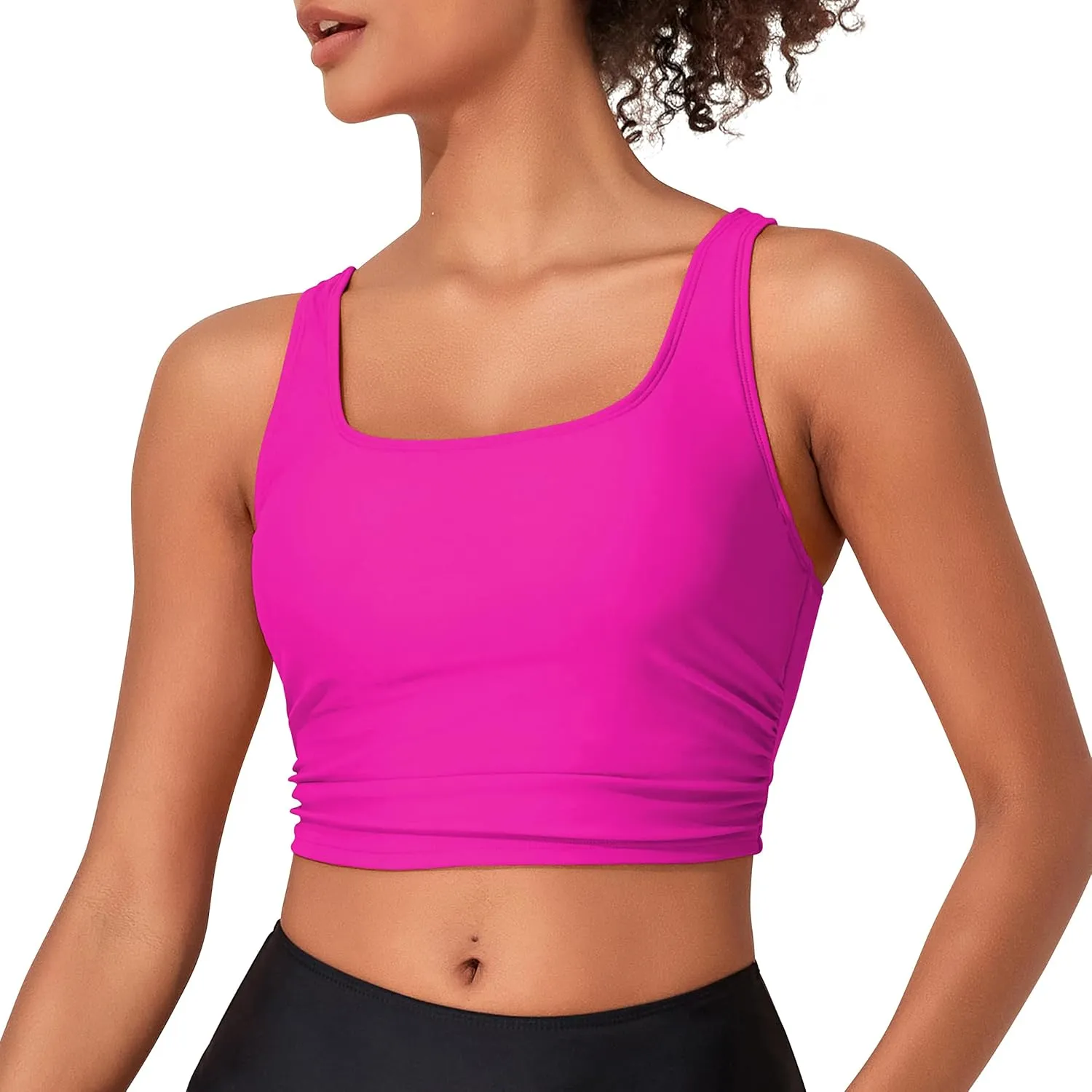 Hilor Women's Underwire Bikini Tops Longline Swim Top Push Up Tankini Swimsuit Modest Bathing Suit Tops