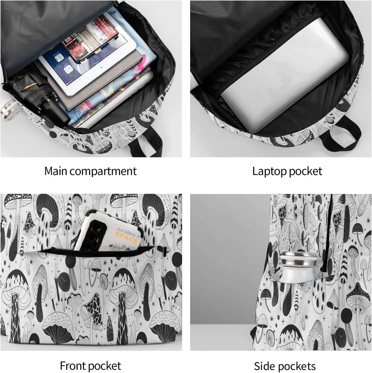 Hippie Mystical Mushrooms Stylish Backpack With Adjustable Padded Shoulder Straps Daypacks For College Travel