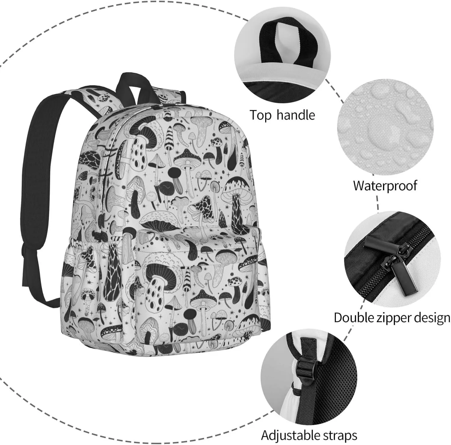 Hippie Mystical Mushrooms Stylish Backpack With Adjustable Padded Shoulder Straps Daypacks For College Travel