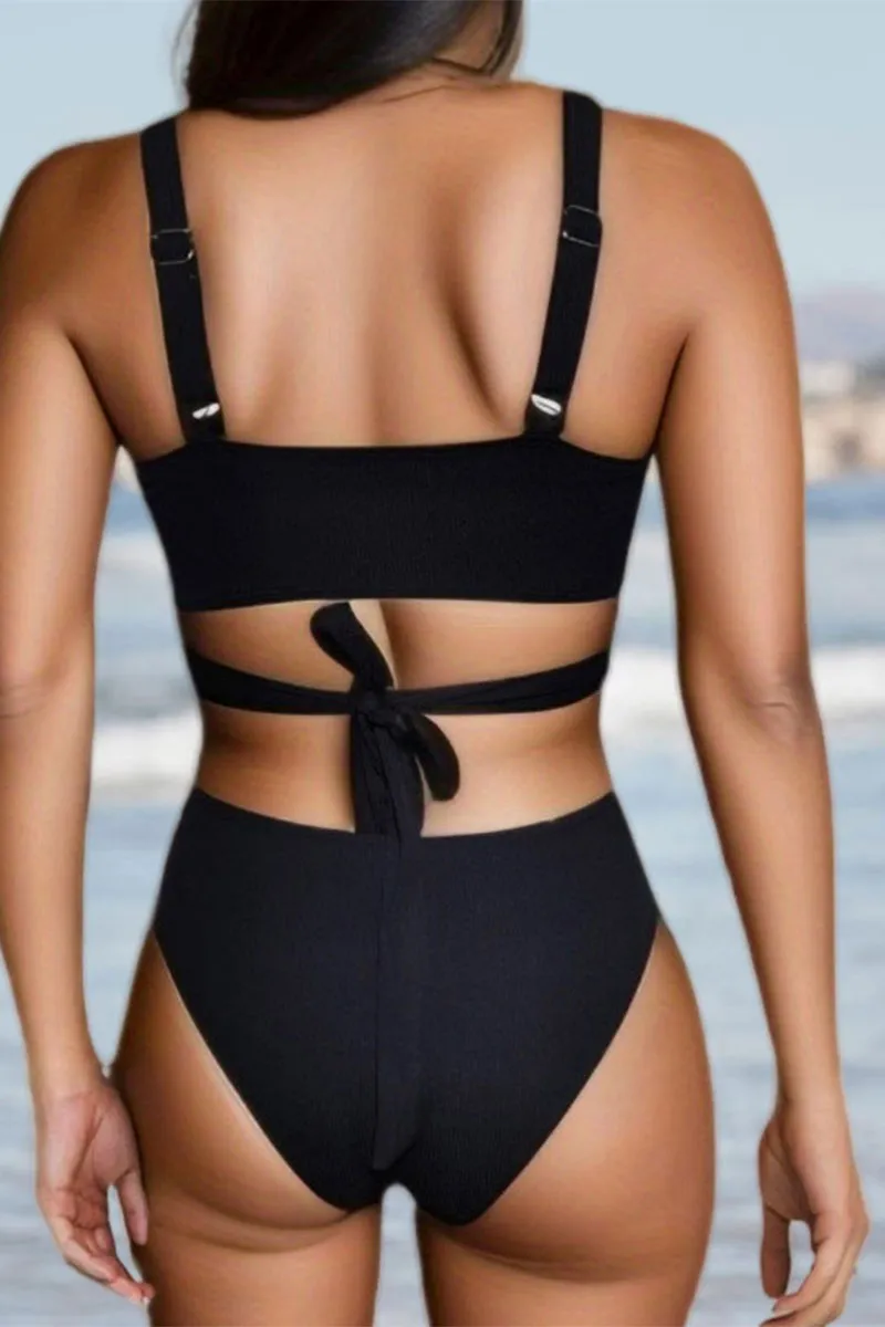 Hit Color Stylish Cutout Front Wrap Lace-Up Bikini