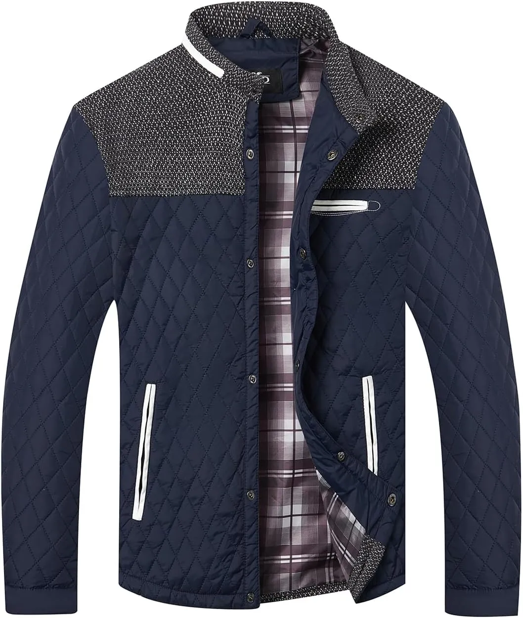 HOOD CREW Mens Quilted Down Jacket Autumn Winter Coat Lightweight Business Causal Shirt Jacket