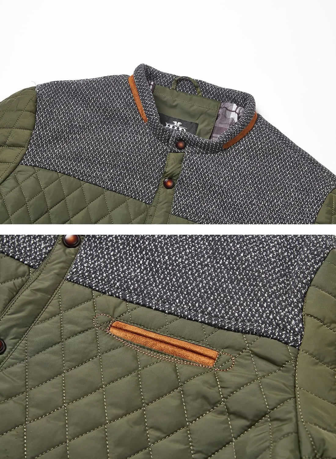 HOOD CREW Mens Quilted Down Jacket Autumn Winter Coat Lightweight Business Causal Shirt Jacket