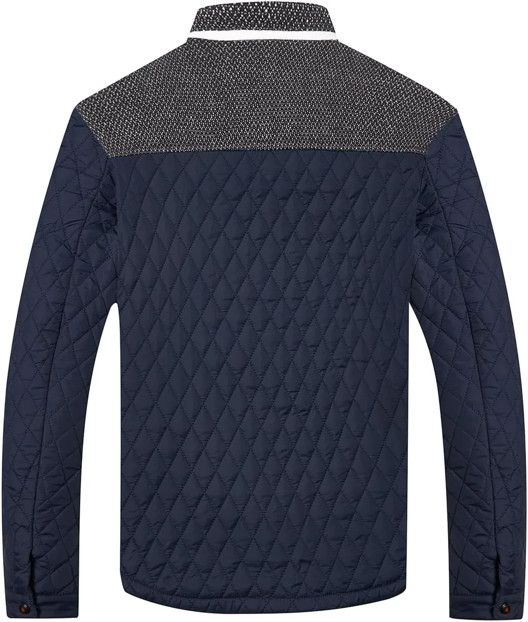 HOOD CREW Mens Quilted Down Jacket Autumn Winter Coat Lightweight Business Causal Shirt Jacket