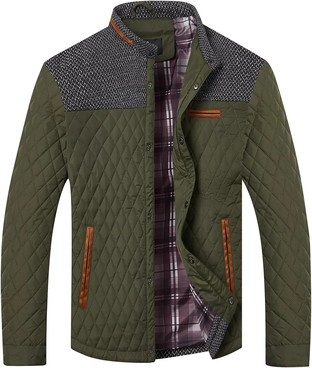 HOOD CREW Mens Quilted Down Jacket Autumn Winter Coat Lightweight Business Causal Shirt Jacket