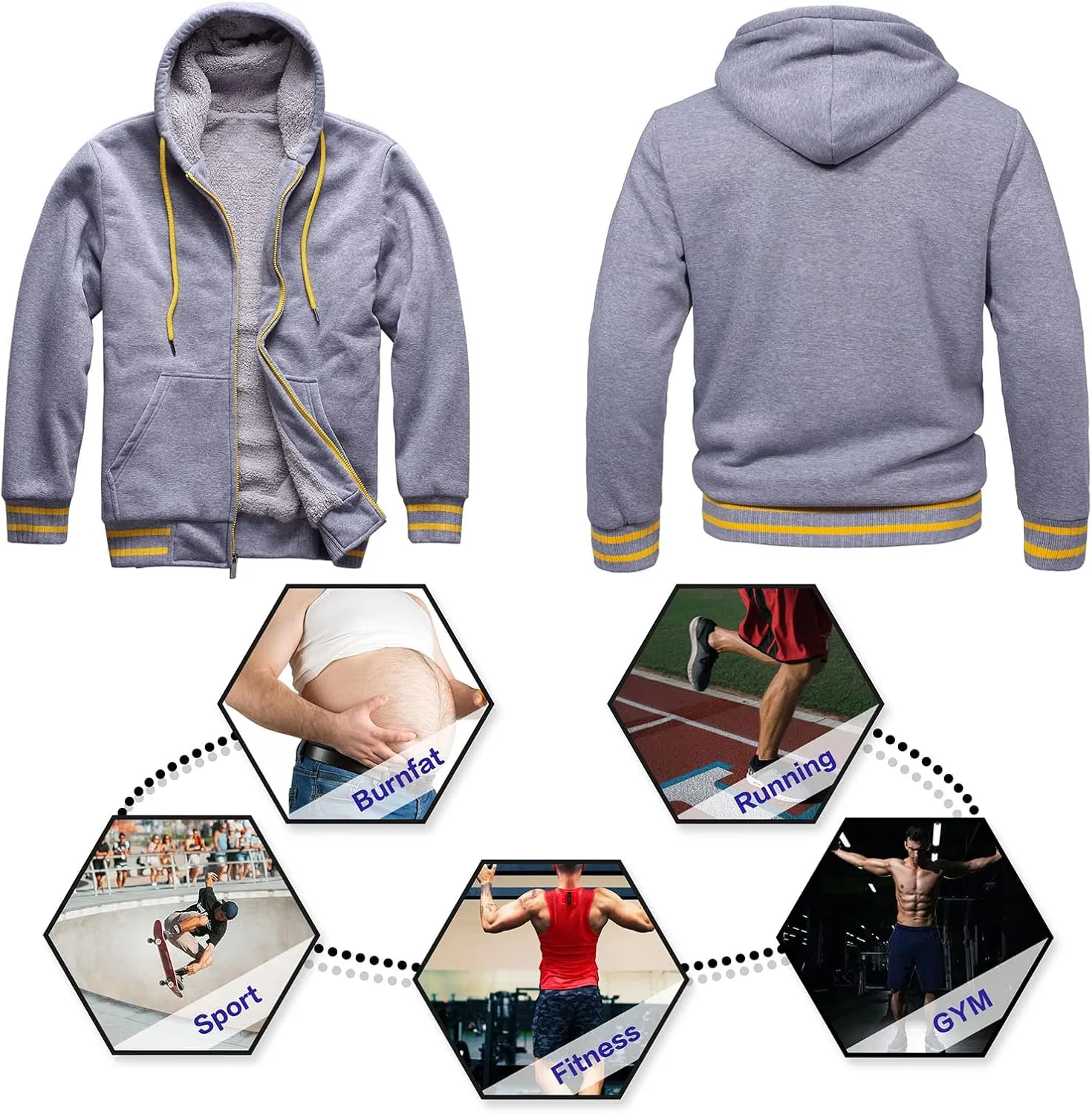 Hoodies for Men Casual Zip Up Heavyweight Fleece Hooded Sweatshirts Winter Sherpa Lined Warm Pullover Jackets