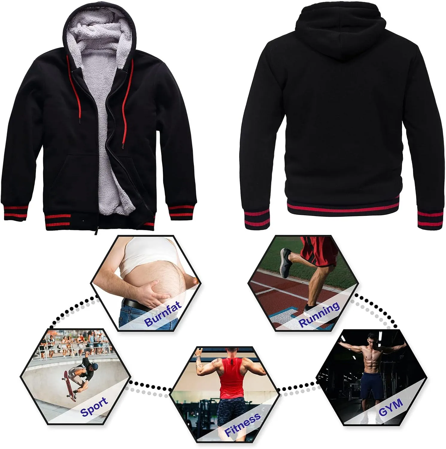 Hoodies for Men Casual Zip Up Heavyweight Fleece Hooded Sweatshirts Winter Sherpa Lined Warm Pullover Jackets
