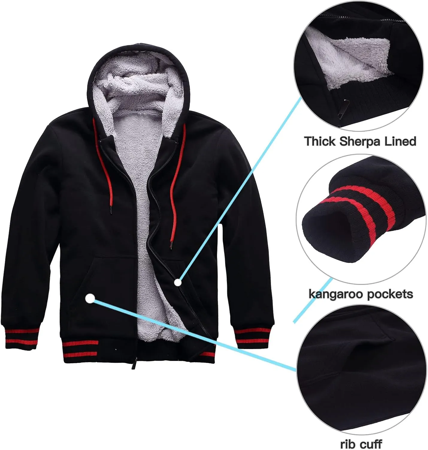 Hoodies for Men Casual Zip Up Heavyweight Fleece Hooded Sweatshirts Winter Sherpa Lined Warm Pullover Jackets