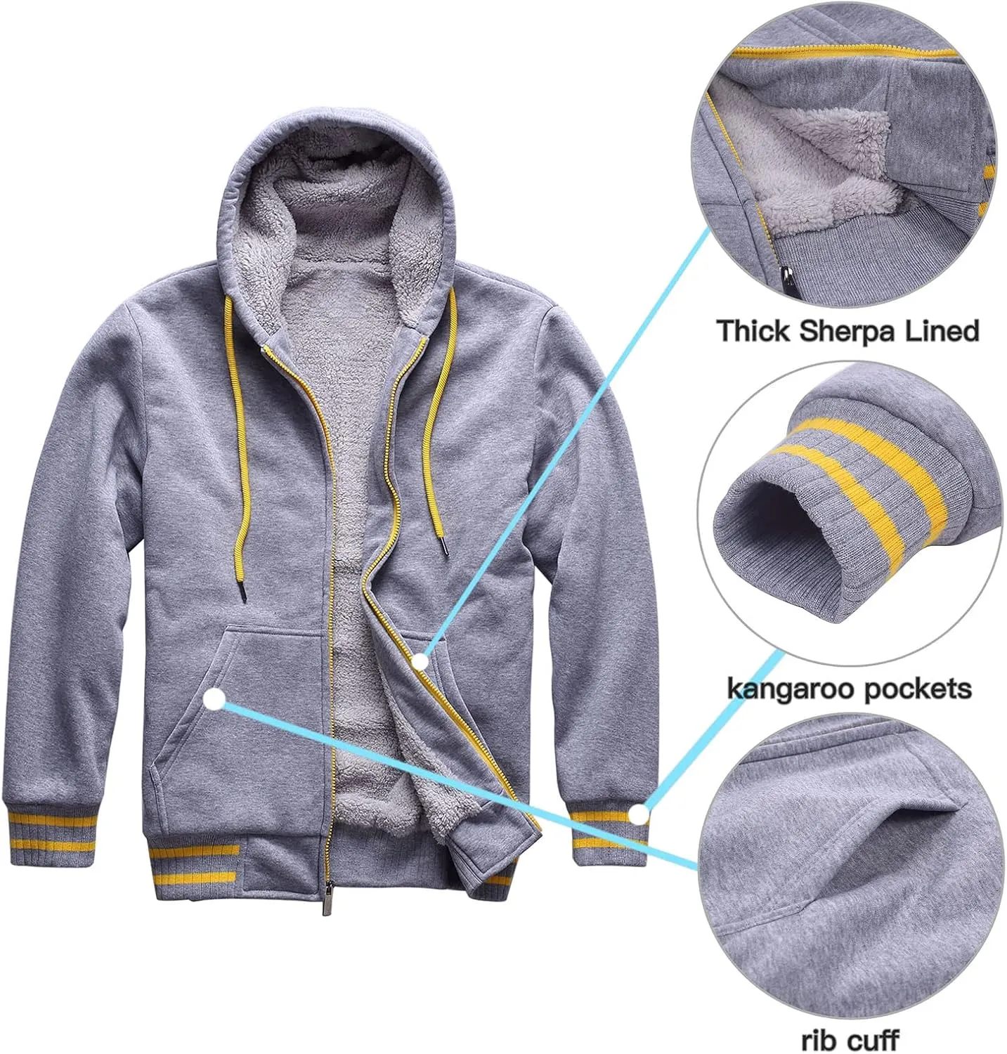 Hoodies for Men Casual Zip Up Heavyweight Fleece Hooded Sweatshirts Winter Sherpa Lined Warm Pullover Jackets